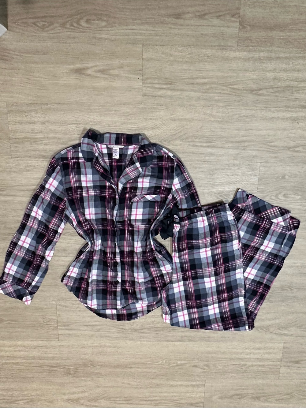 Victoria's Secret Women’s Plaid Pajama Set - Pink, Black & White